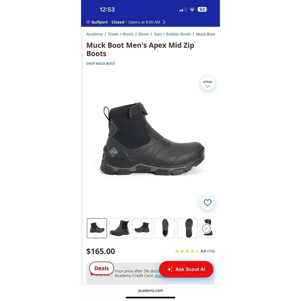 Muck Boot Men's Apex Mid-Zip Boots Black Size 14 NEW‎ Retail $165